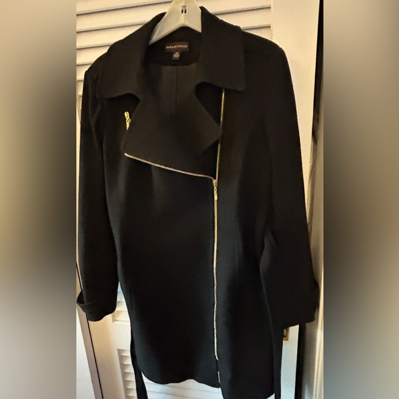 Like New Dana Buchman Black wool blend side zip tie front winter coat - Picture 3 of 12